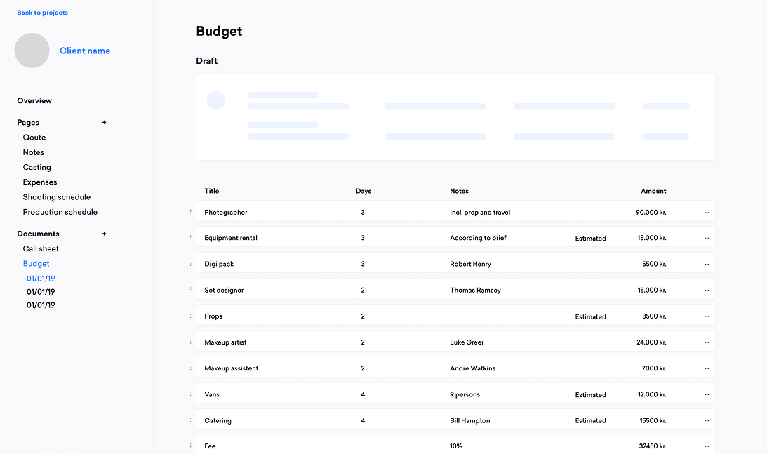 Budget app interface design